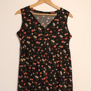 Black Floral Long Tank,‎ Size Small